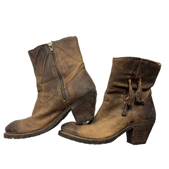 Justin Western Boots 7 Leather Ankle Booties Distressed Tassel Rustico Cowgirl - Picture 2 of 9